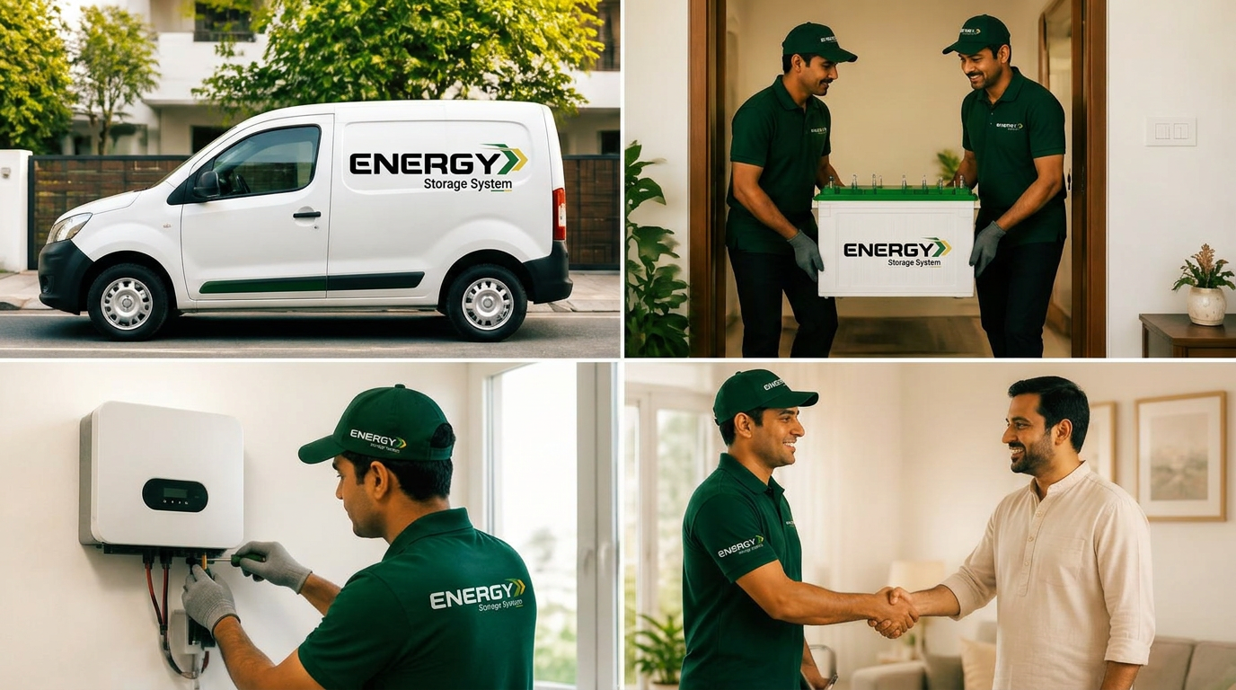 Energy Storage System branded team delivering, installing and servicing an inverter battery the same day